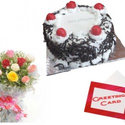 Cake n Mixed Rose n card combo