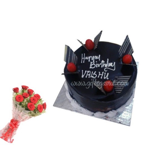 Chocolate cake Red rose combo customised