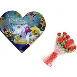 Heart card red rose bunch combo
