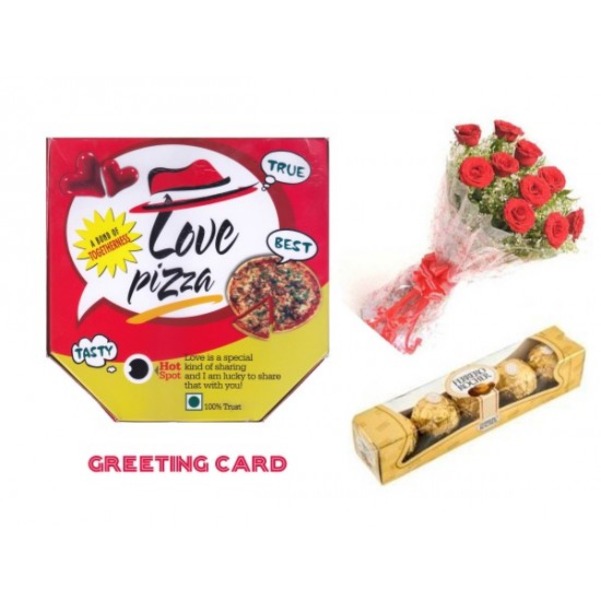 Pizza card love red rose bunch ferroro combo